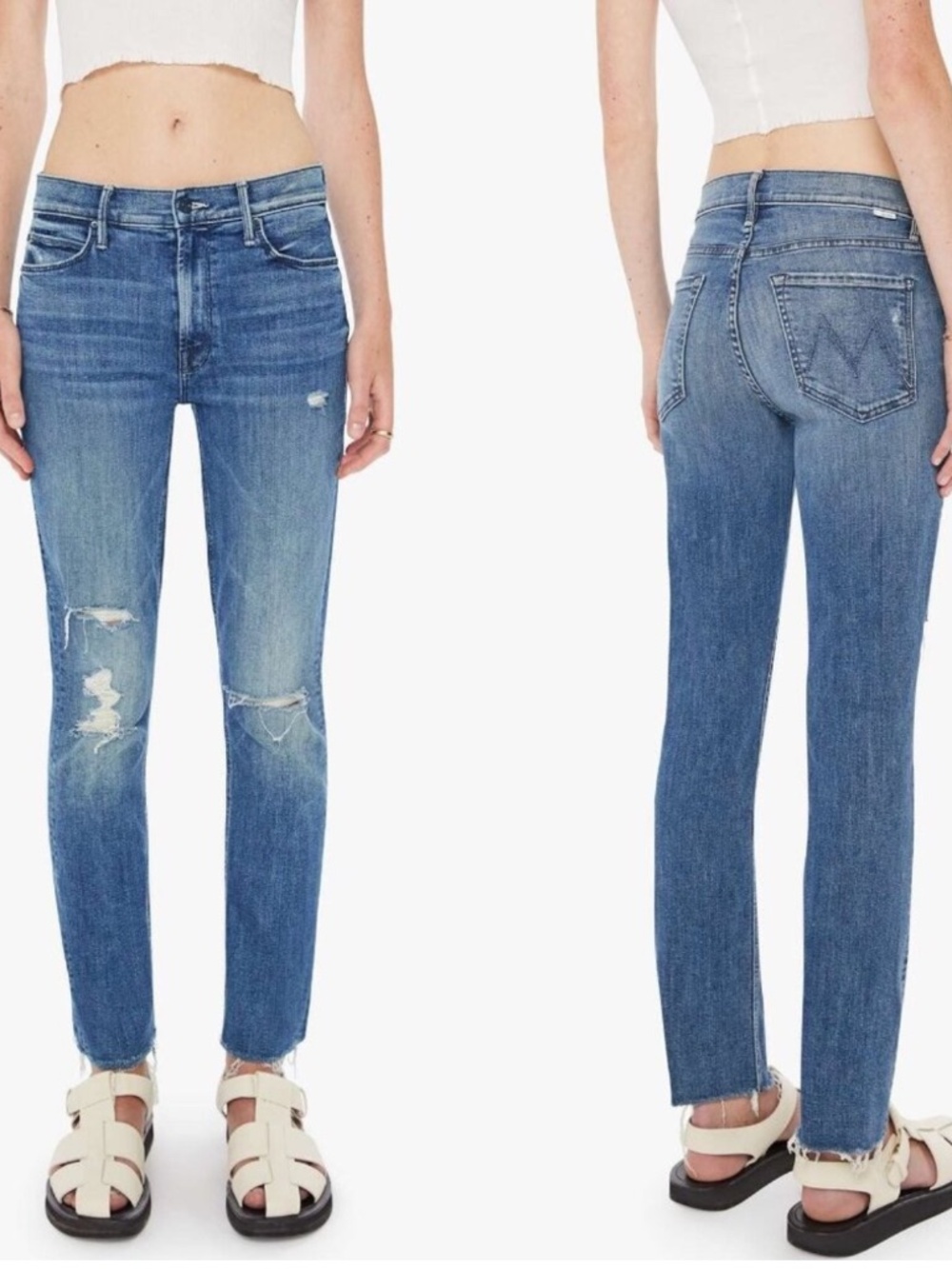 MOTHER Denim Mid Rise Dazzler Ankle Fray
